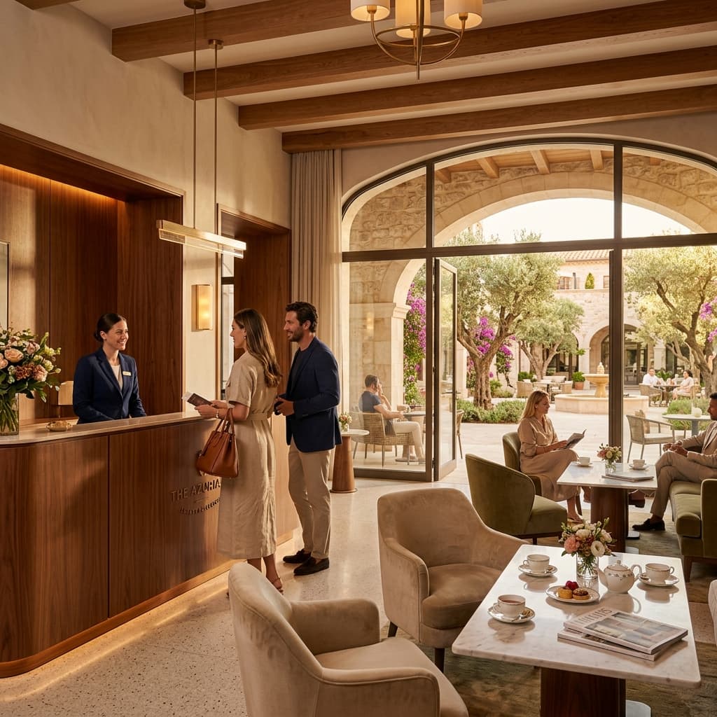 Luxury hotel environment managed by FlowGrid autonomous system